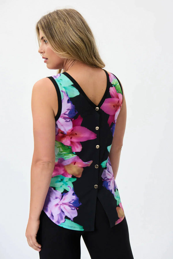 Joseph Ribkoff 231014 Black/Multi-Color Floral Print Sleeveless Top