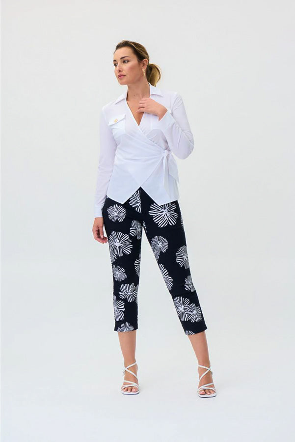 Joseph Ribkoff 231018 Optic White Surplice Long Sleeve Wrap Top