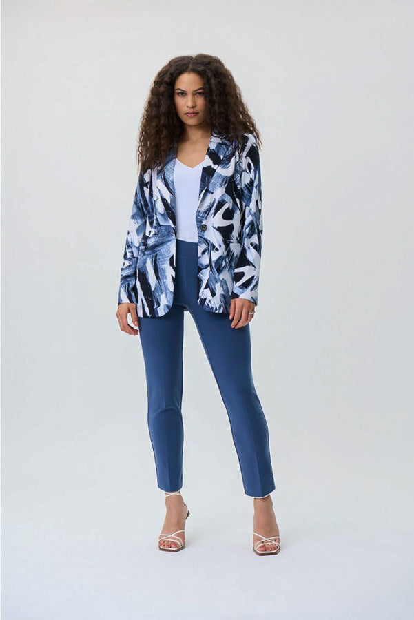 Joseph Ribkoff 231022 Midnight Blue/Ivory Brushstroke Print Blazer Jacket