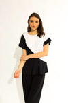 Joseph Ribkoff 231063 Black/Moonstone Color Block Ruffle Sleeve Top