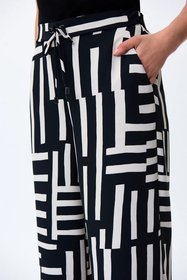 Joseph Ribkoff 231065 Black/Beige Geometric Print Side Split Pants