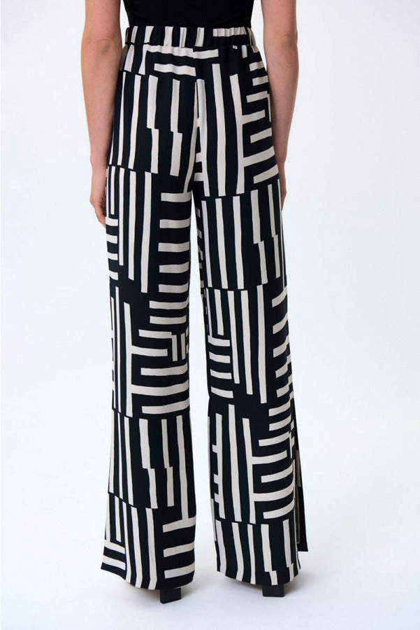 Joseph Ribkoff 231065 Black/Beige Geometric Print Side Split Pants