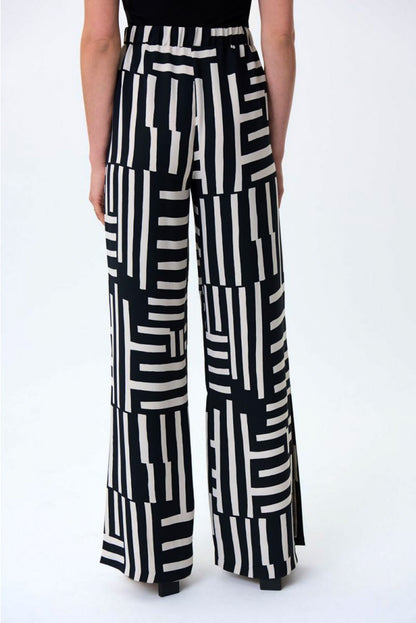 Joseph Ribkoff 231065 Black/Beige Geometric Print Side Split Pants
