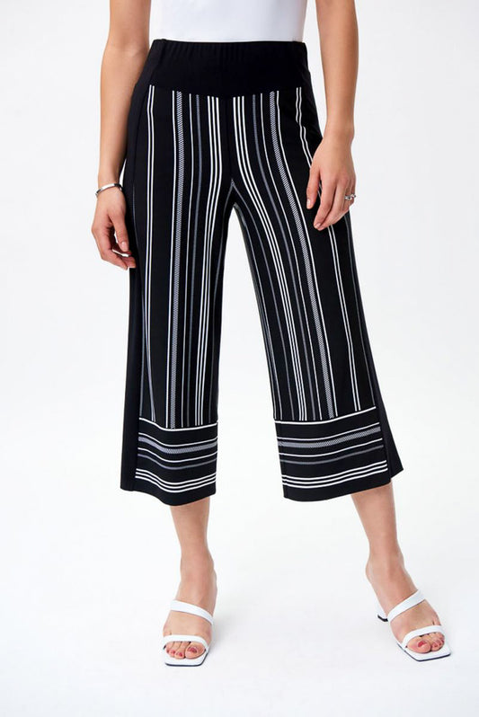 Joseph Ribkoff 231071 Black/Vanilla Striped Pull On Cropped Pants