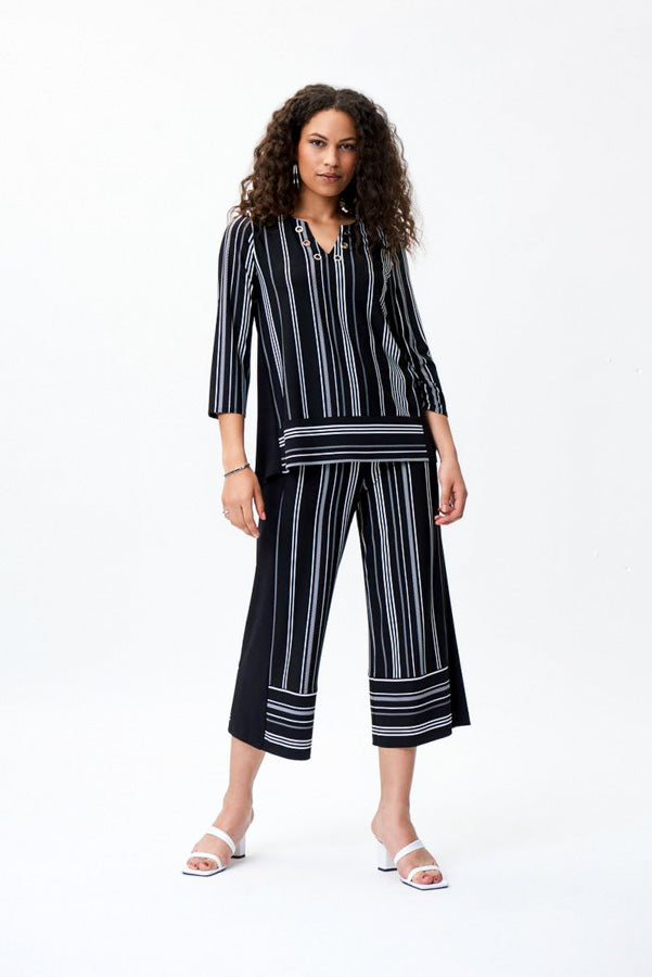 Joseph Ribkoff 231071 Black/Vanilla Striped Pull On Cropped Pants