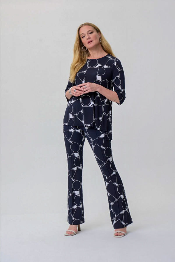 Joseph Ribkoff 231129 Vanilla/Navy Geometric Print Top