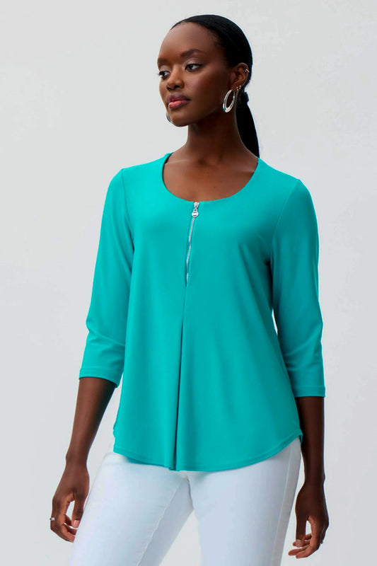 Joseph Ribkoff 231131 Pleated 1/4 Zip 3/4 Sleeve Top
