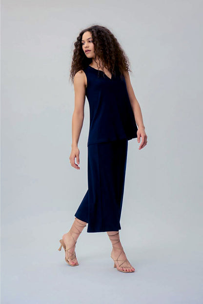 Joseph Ribkoff 231137 Midnight Blue Pleated Sleeveless Top