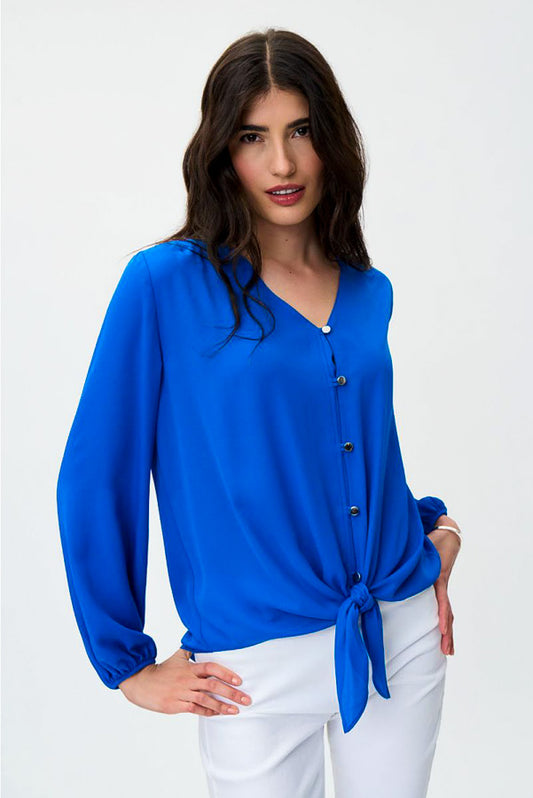 Joseph Ribkoff 231144 Front Button Tie Hem Long Sleeve Top