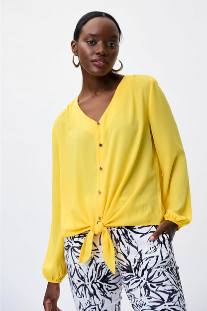 Joseph Ribkoff 231144 Front Button Tie Hem Long Sleeve Top