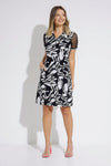 Joseph Ribkoff 231150 Black/Vanilla Brushstroke Print Mesh Sleeve Polo Dress