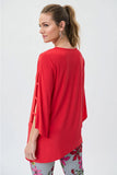 Joseph Ribkoff 231156 Magma Red Cutout Sleeve Asymmetric Tunic Top