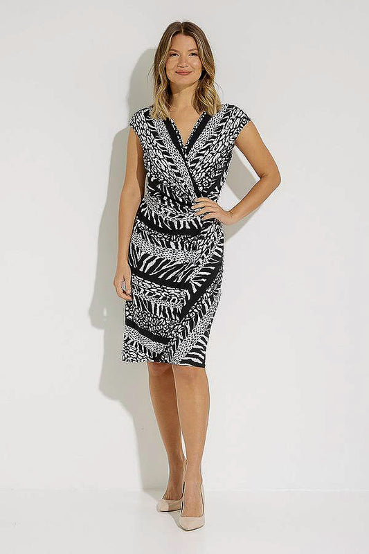 Joseph Ribkoff 231159 Black/Vanilla Mixed Animal Print Faux Wrap Dress
