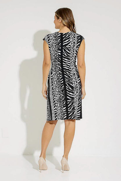 Joseph Ribkoff 231159 Black/Vanilla Mixed Animal Print Faux Wrap Dress
