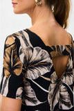 Joseph Ribkoff 231162 Black/Taupe Leaf Print Cutout Back Shift Dress