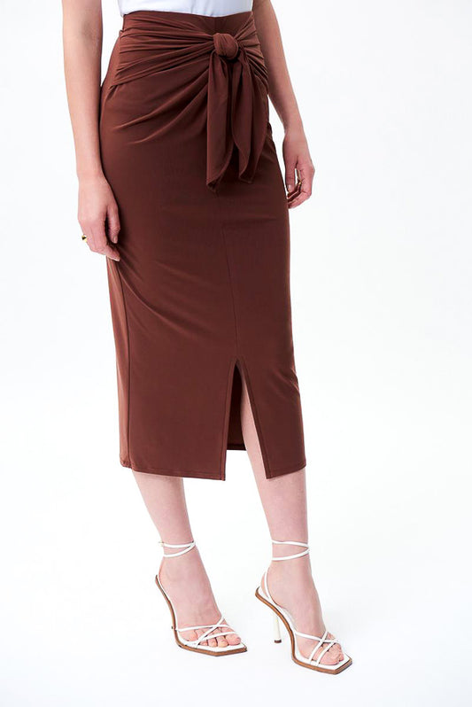 Joseph Ribkoff 231168 Espresso Split Front Pull On Midi Skirt