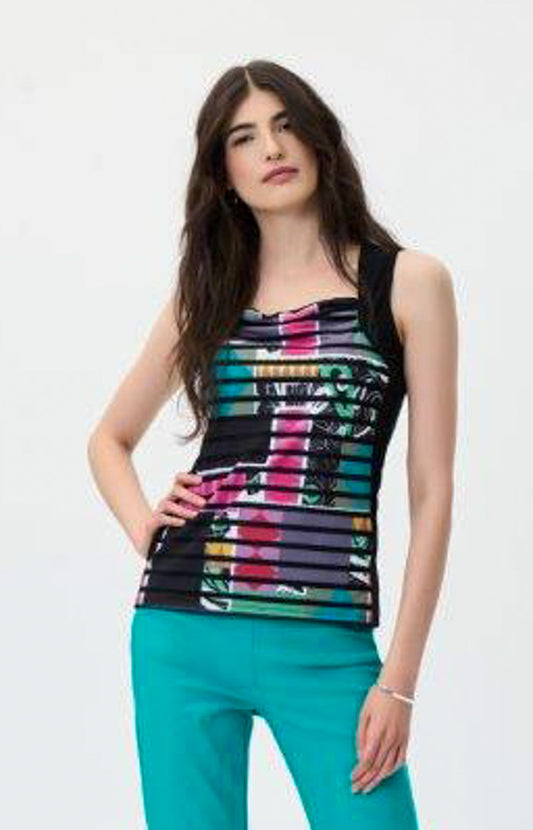 Joseph Ribkoff 231188 Black/Multi-Color Geometric Print Sleeveless Top