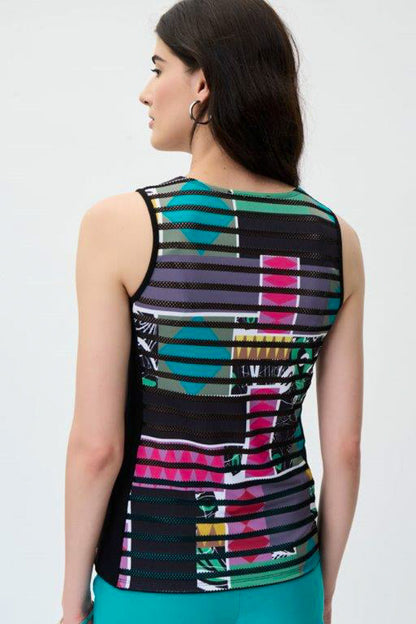 Joseph Ribkoff 231188 Black/Multi-Color Geometric Print Sleeveless Top