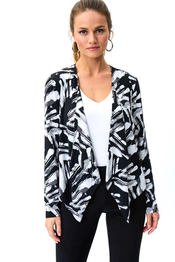 Joseph Ribkoff 231194 Black/Vanilla Brushstroke Print Open Front Jacket