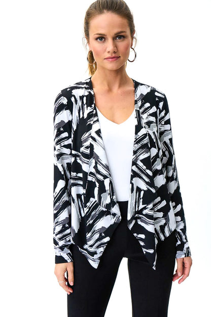 Joseph Ribkoff 231194 Black/Vanilla Brushstroke Print Open Front Jacket