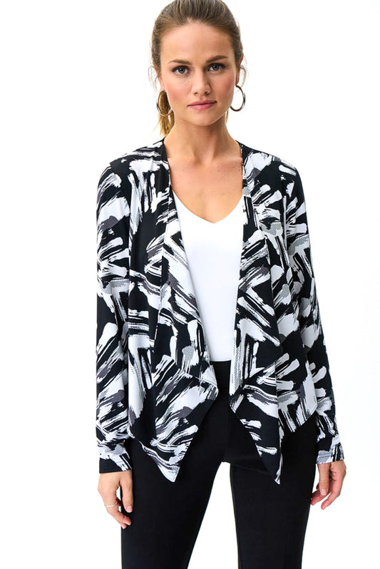 Joseph Ribkoff 231194 Black/Vanilla Brushstroke Print Open Front Jacket