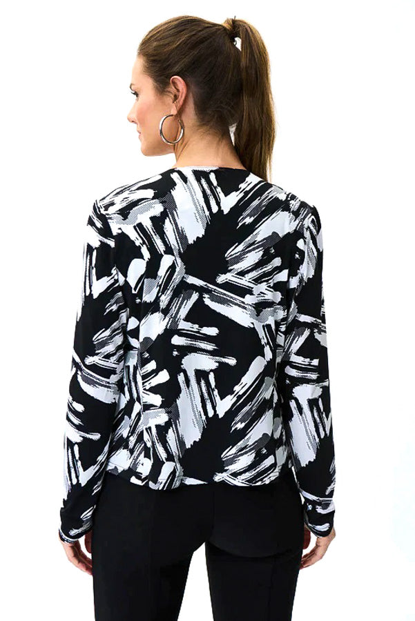Joseph Ribkoff 231194 Black/Vanilla Brushstroke Print Open Front Jacket