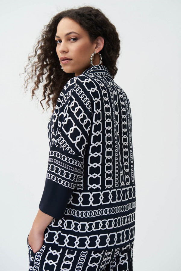 Joseph Ribkoff 231215 Midnight Blue/Multi Chain Print Collared Top