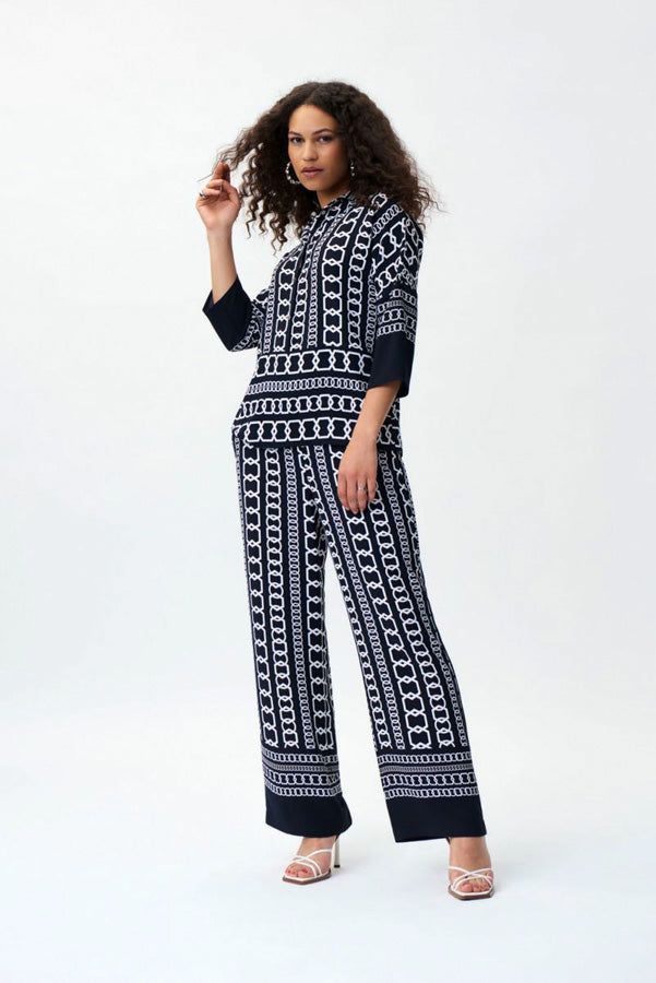 Joseph Ribkoff 231215 Midnight Blue/Multi Chain Print Collared Top