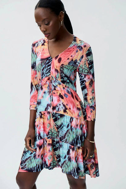 Joseph Ribkoff 231225 Black/Multi-Color Butterfly Print Fit & Flare Dress