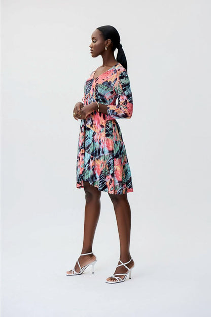 Joseph Ribkoff 231225 Black/Multi-Color Butterfly Print Fit & Flare Dress