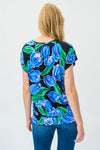 Joseph Ribkoff 231242 Black/Multi-Color Floral Print Tie-Hem Short Sleeve Top