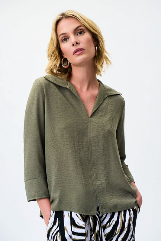 Joseph Ribkoff 231263 Agave Green Collared 3/4 Sleeve Gauze Top