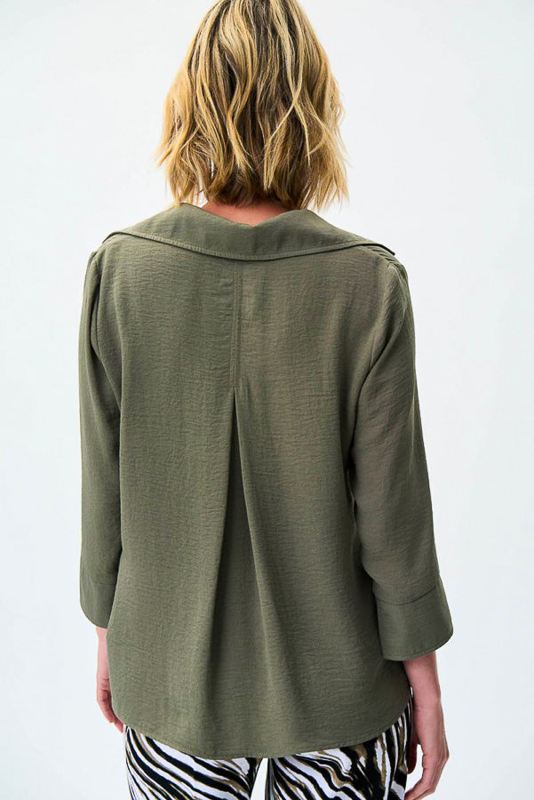 Joseph Ribkoff 231263 Agave Green Collared 3/4 Sleeve Gauze Top