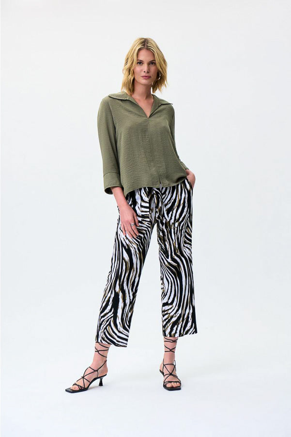 Joseph Ribkoff 231263 Agave Green Collared 3/4 Sleeve Gauze Top