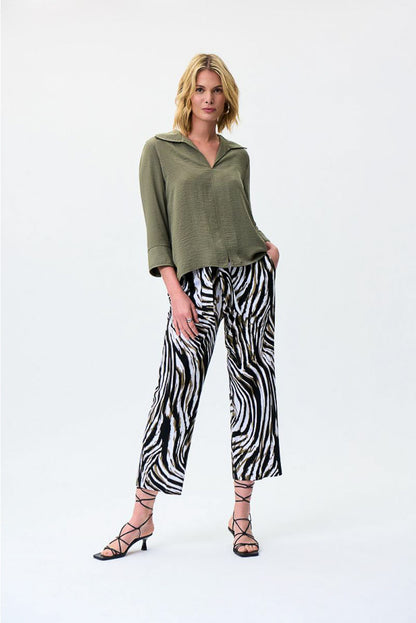 Joseph Ribkoff 231263 Agave Green Collared 3/4 Sleeve Gauze Top