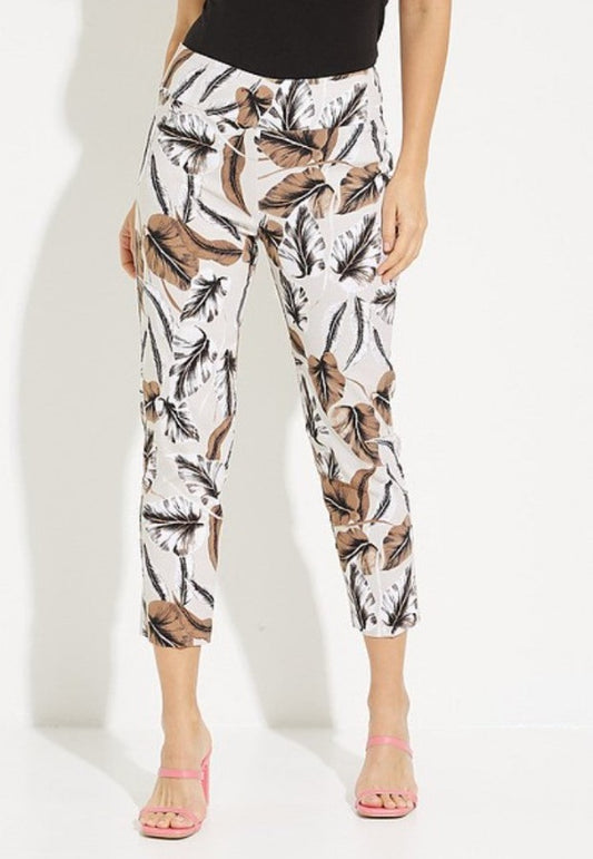 Joseph Ribkoff 231269 Beige/Multi-Color Leaf Print Capri Pants