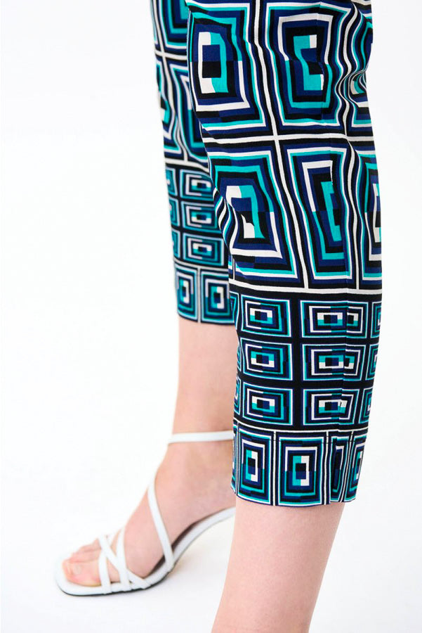 Joseph Ribkoff 231280 Black/Multi Geometric Print Pull On Capri Pants