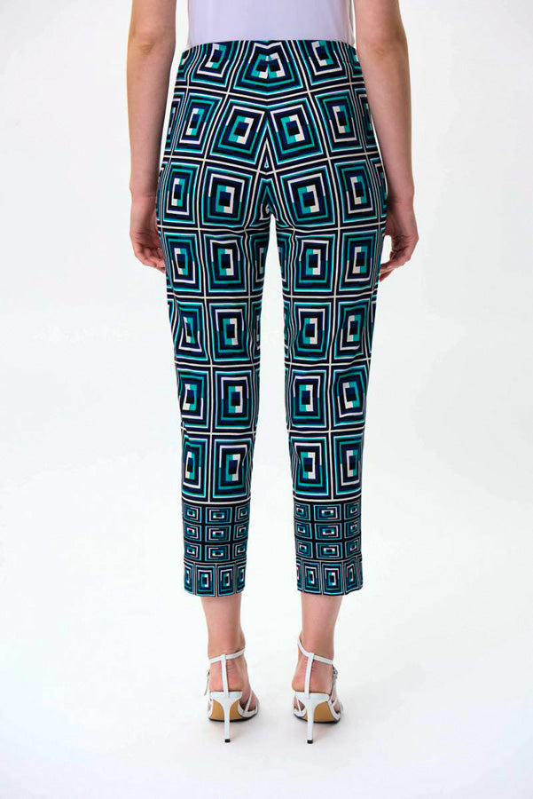 Joseph Ribkoff 231280 Black/Multi Geometric Print Pull On Capri Pants