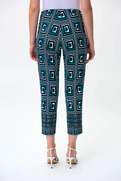 Joseph Ribkoff 231280 Black/Multi Geometric Print Pull On Capri Pants