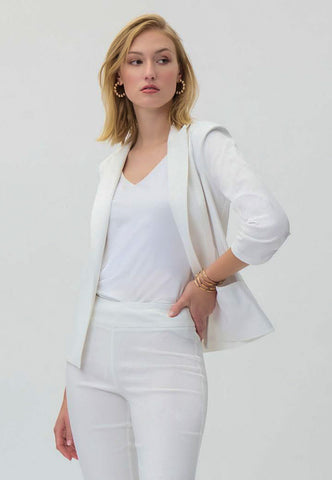 Joseph Ribkoff 231287 Textured White Ruched Sleeve Blazer Jacket