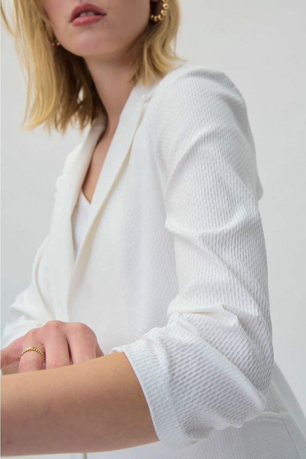 Joseph Ribkoff 231287 Textured White Ruched Sleeve Blazer Jacket