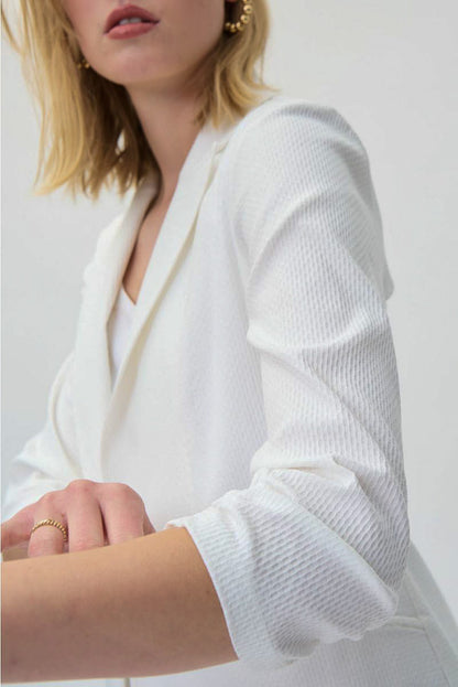 Joseph Ribkoff 231287 Textured White Ruched Sleeve Blazer Jacket