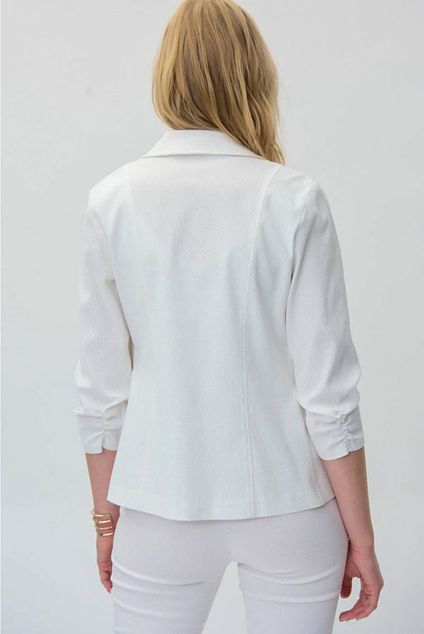 Joseph Ribkoff 231287 Textured White Ruched Sleeve Blazer Jacket
