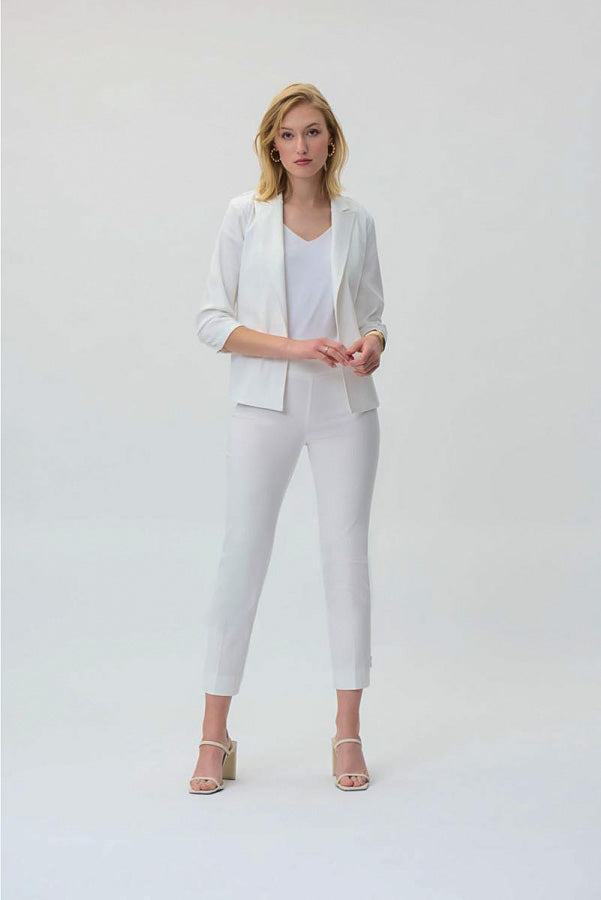 Joseph Ribkoff 231287 Textured White Ruched Sleeve Blazer Jacket
