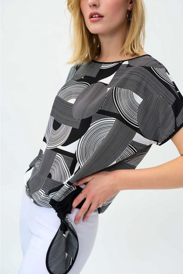 Joseph Ribkoff 231303 Vanilla/Black Geometric Print Short Sleeve Top