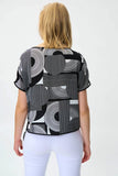 Joseph Ribkoff 231303 Vanilla/Black Geometric Print Short Sleeve Top