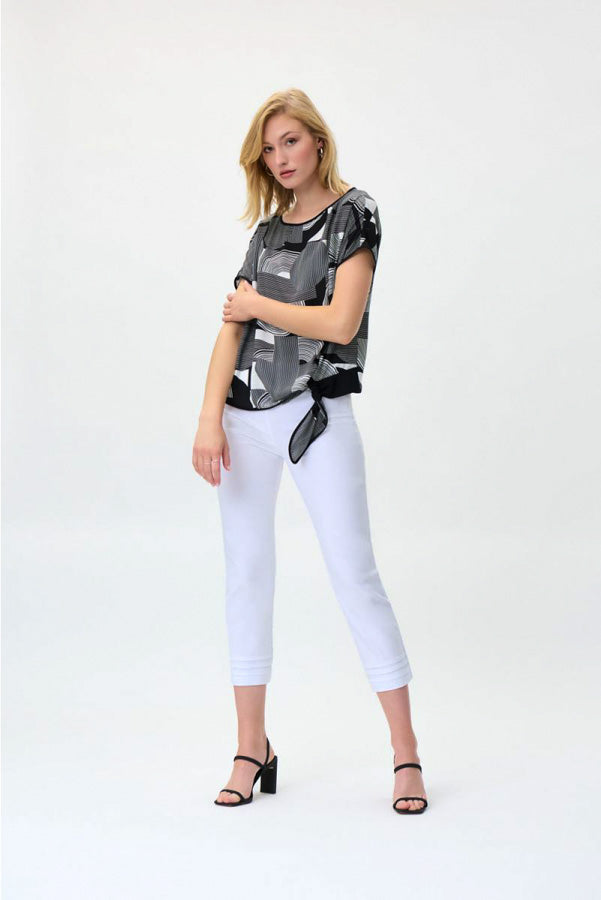 Joseph Ribkoff 231303 Vanilla/Black Geometric Print Short Sleeve Top