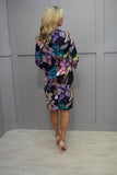 Joseph Ribkoff 231741 Midnight Blue/Multi Floral Print Faux Wrap Dress