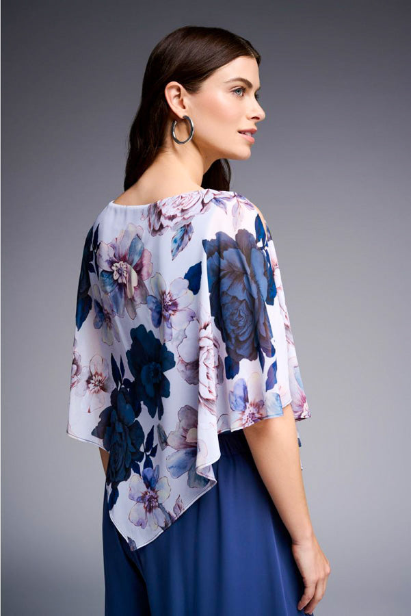 Joseph Ribkoff 231759 Vanilla/Multi Floral Print Chiffon Overlay Top