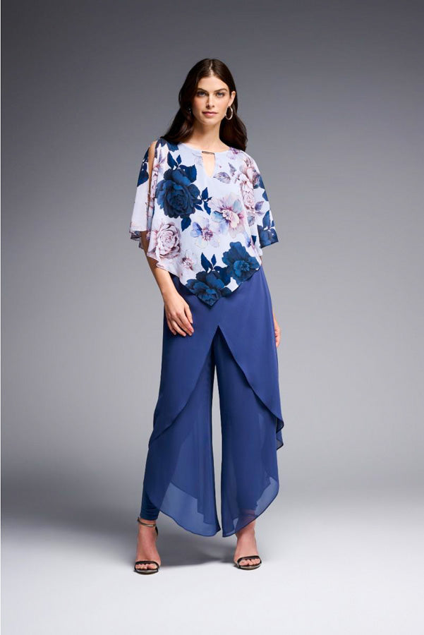 Joseph Ribkoff 231759 Vanilla/Multi Floral Print Chiffon Overlay Top